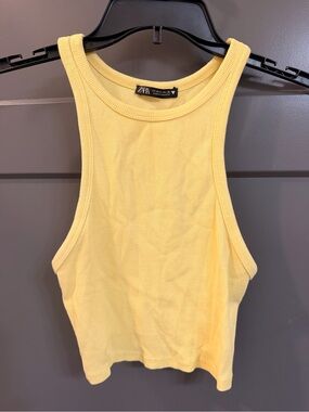 Zara Yellow Ribbed Crop Tank Size M